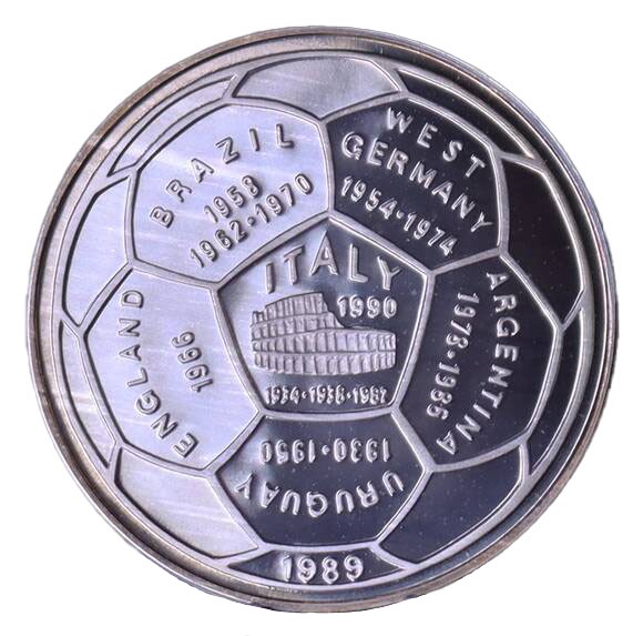 KAMBODSCHA 20 Riels Silber 1989 Fußball-WM 1990