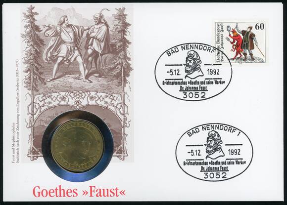 BRD 1982/1992 Numisbrief Goethes Faust BRD 1982/1992 Numisbrief Goethes Faust