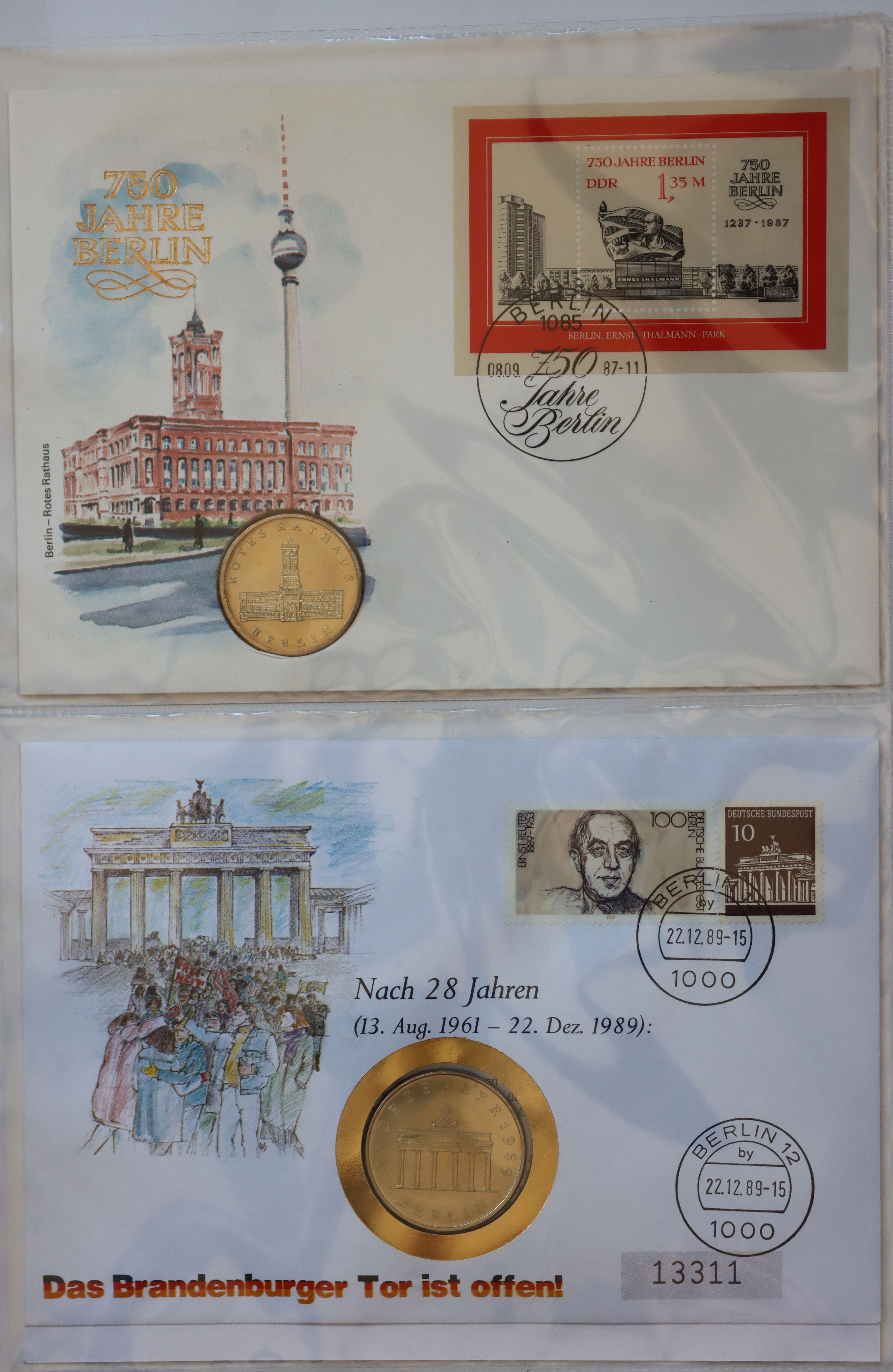 DDR 1984-1995 Sammlung mit 21 Numisbriefen mit DDR Gedenkmünzen