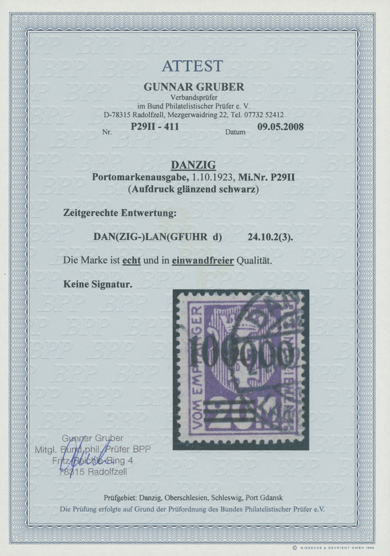 DANZIG PORTO 1923 MiNr. P 29 II