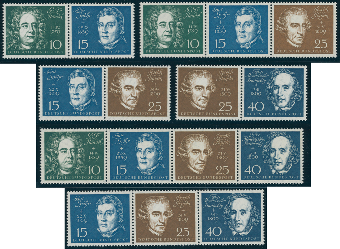 BRD 1959 alle Zusammendrucke aus Beethoven-Block