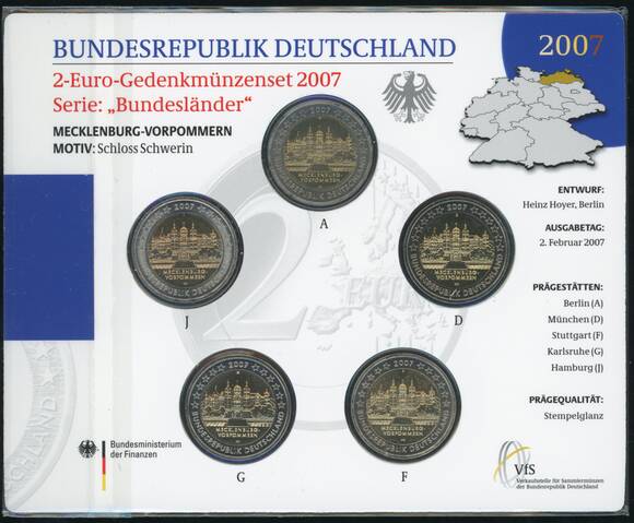 BRD 2007 Serie Bundesländer Mecklenburg-Vorpommern 5 x 2 Euro