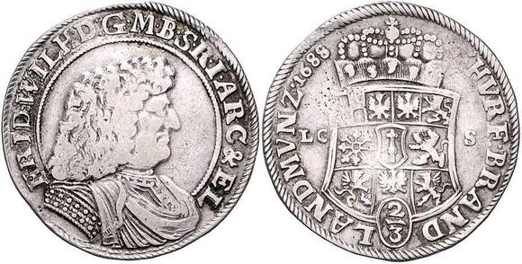 BRANDENBURG 2/3 Taler 1688 LCS