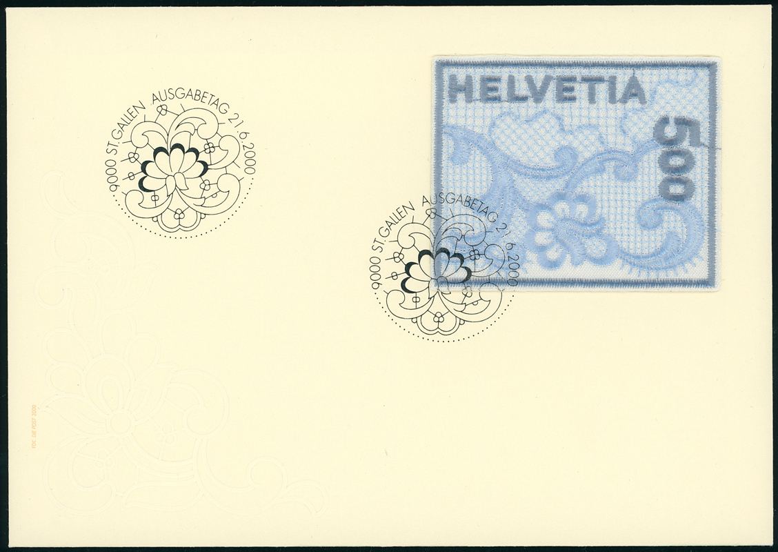 SCHWEIZ 2000 MiNr. 1726 St. Galler Stickerei auf offiziellem FDC