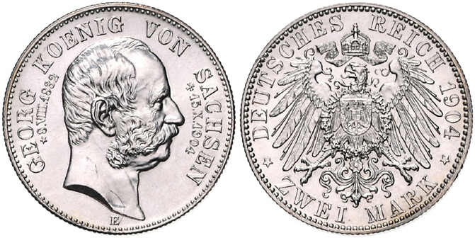 SACHSEN 2 Mark 1904 E, Jaeger 132 Auf den Tod des Königs