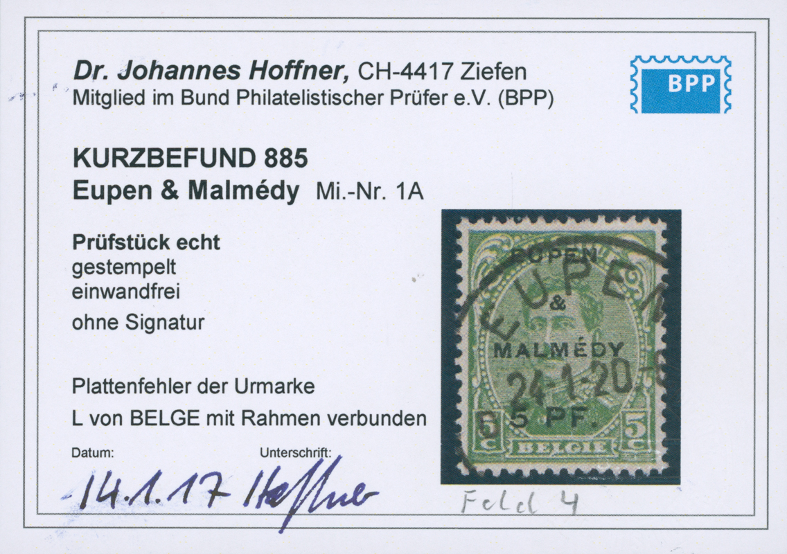 EUPEN UND MALMÉDY 1920 MiNr. 1 A PF