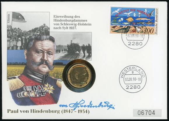 DEUTSCHES REICH/BRD 1937-1939/1990 Numisbrief Sylt Einweihung des Hindenburgdammes