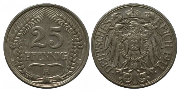 KAISERREICH, 25 Pfennig, 1911 A, Jaeger 18