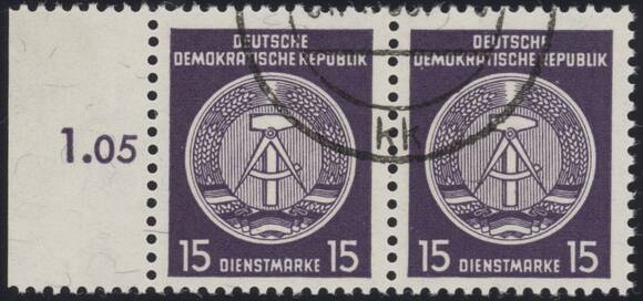 DDR-Dienst MiNr. A 36 PF II a Paar mit Normalmarke DDR-Dienst MiNr. A 36 PF II a Paar mit Normalmarke