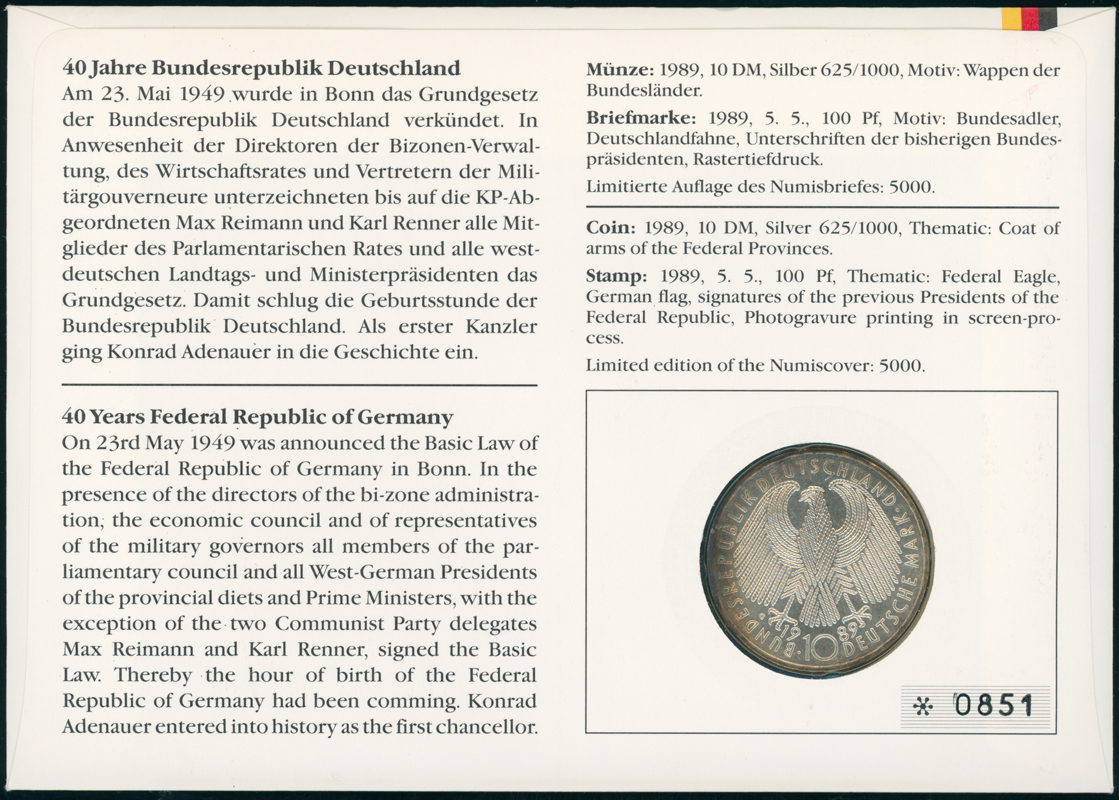 BRD 1989/1989 Numisbrief 40 Jahre Bundesrepublik Deutschland