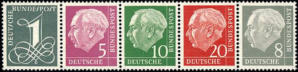 BRD 1960 MiNr. 179-285 Y II, Fünferstreifen