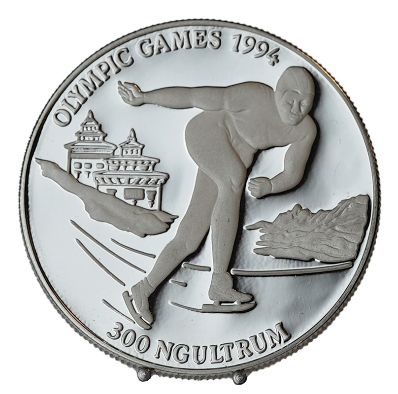BHUTAN 300 Ngultrum Silber 1992 Olympische Spiele 1994 Lillehammer