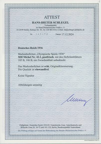 Deutsches Reich 1936 MiNr. MH 42.2.3 Olympische Spiele Berlin