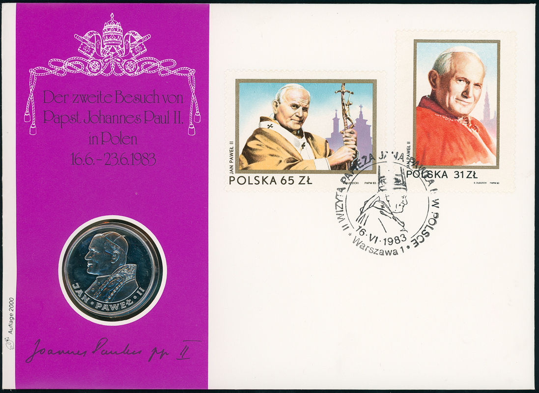 POLEN 1982/1983 Numisbrief Besuch von Johannes Paul II. in Polen mit wertvoller Münze 
