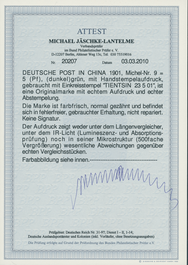 DP CHINA 1901 MiNr. 9 Handstempel