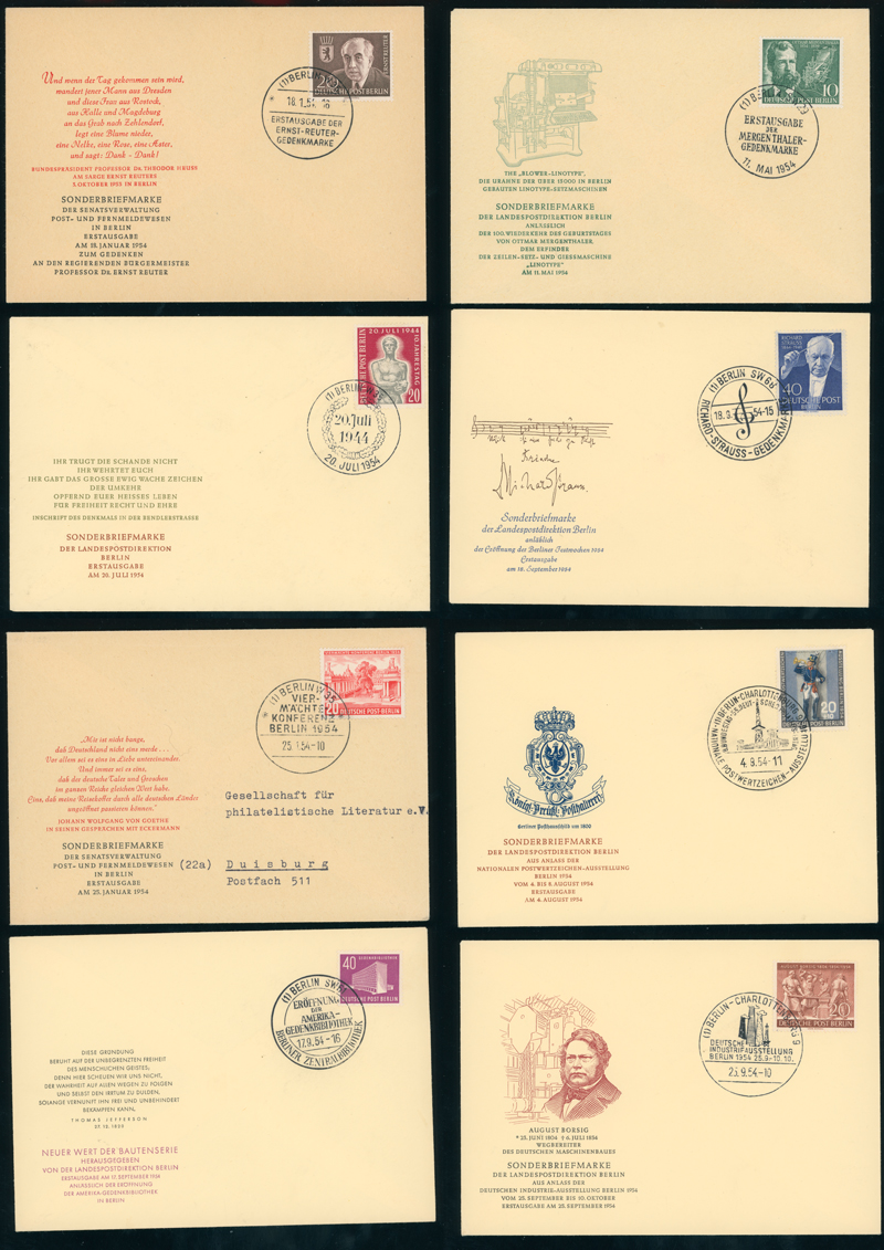 BERLIN 1954 Jahrgang komplett auf amtlichem Ersttagsbrief