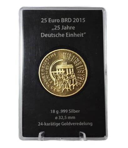 BRD 25 Euro 2015 F 25 Jahre deutsche Einheit mit 24 Karat Goldauflage BRD 25 Euro 2015 F 25 Jahre deutsche Einheit mit 24 Karat Goldauflage