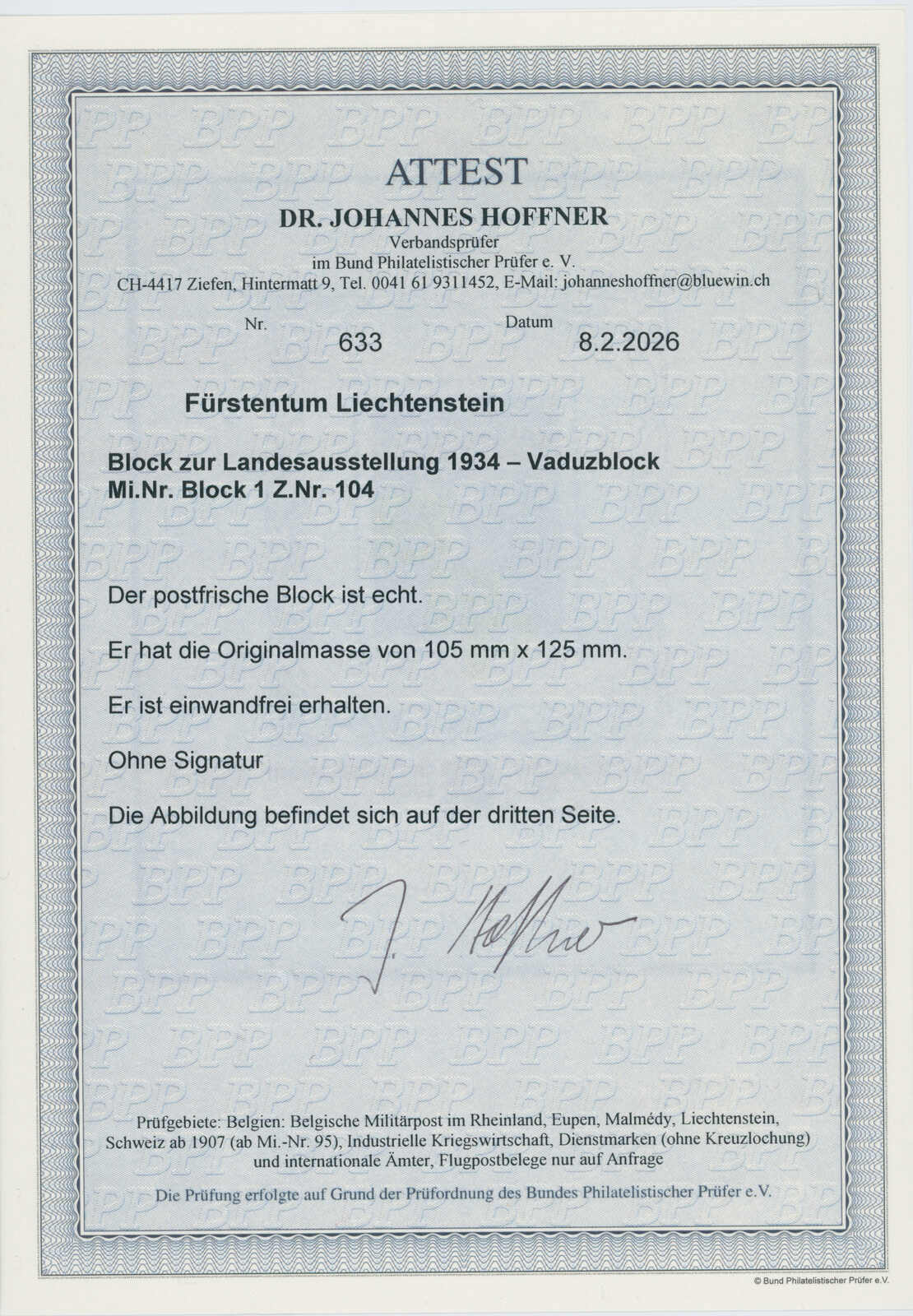 LIECHTENSTEIN 1934 MiNr. Block 1