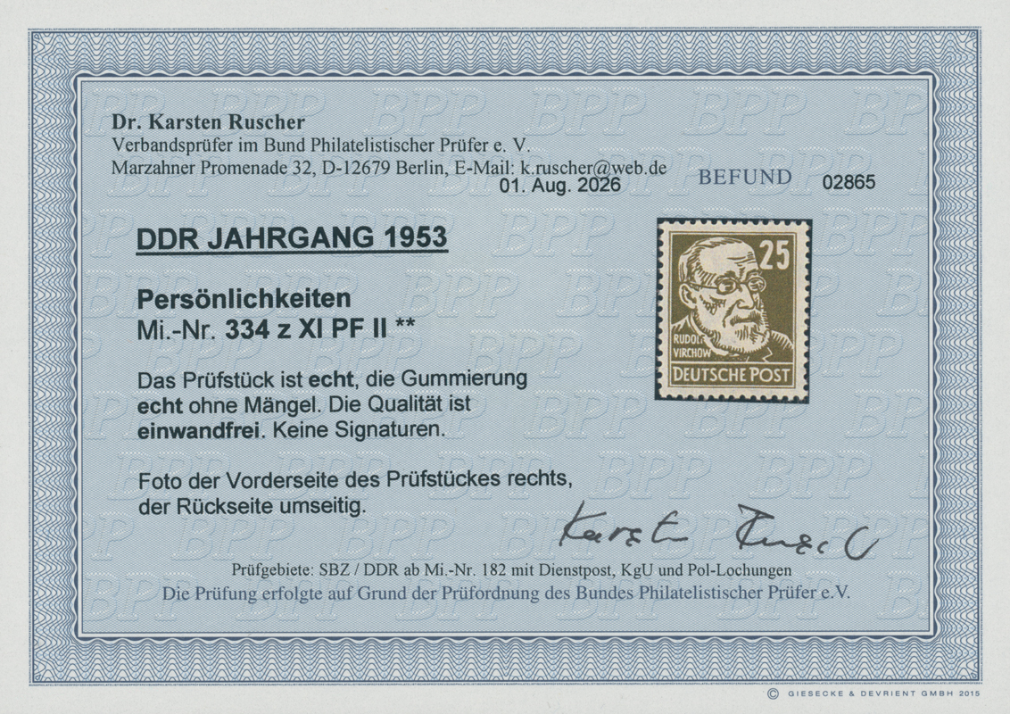 DDR 1952 MiNr. 334 z XI PF II