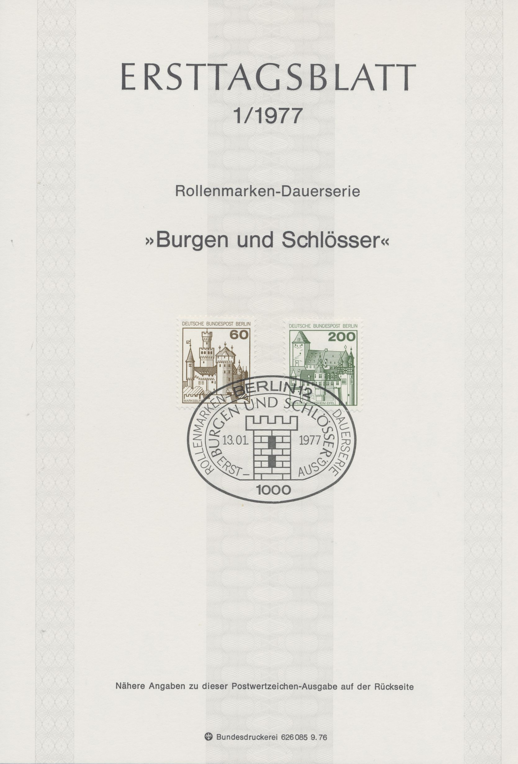 Berlin Ersttagsblätter Jahrgang 1977