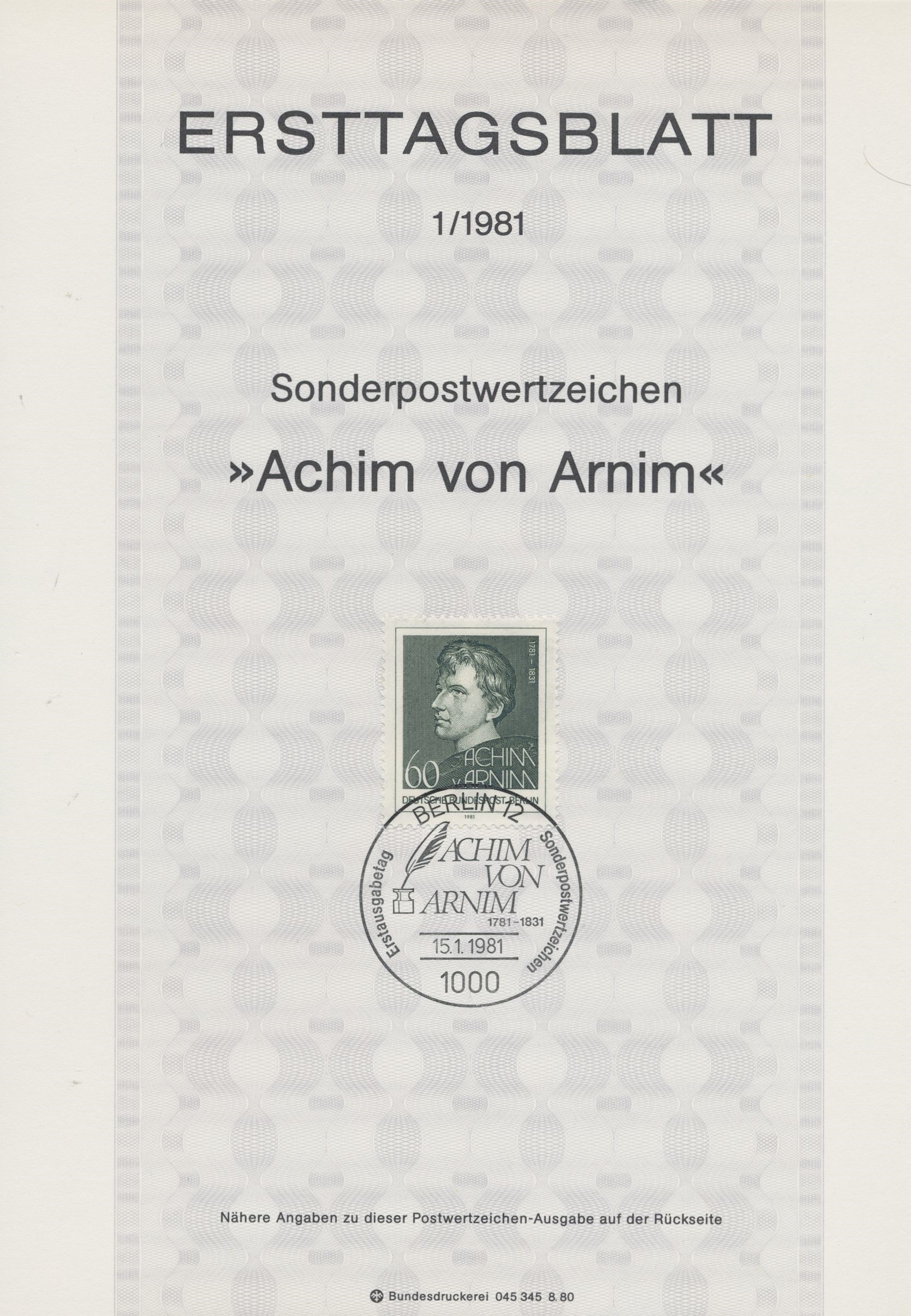 Berlin Ersttagsblätter Jahrgang 1981