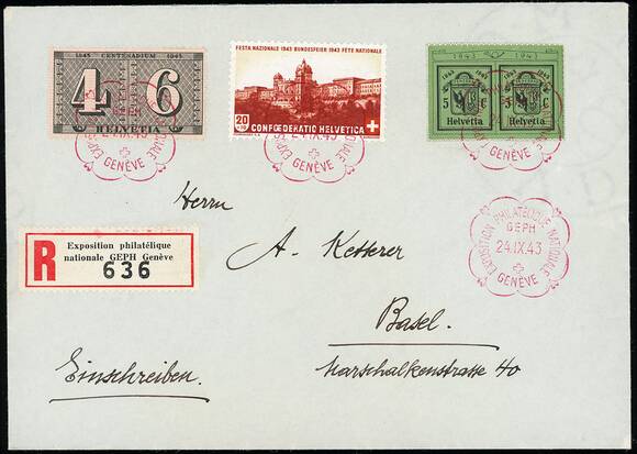 SCHWEIZ 1943 MiNr. 423 L/R aus Block 10