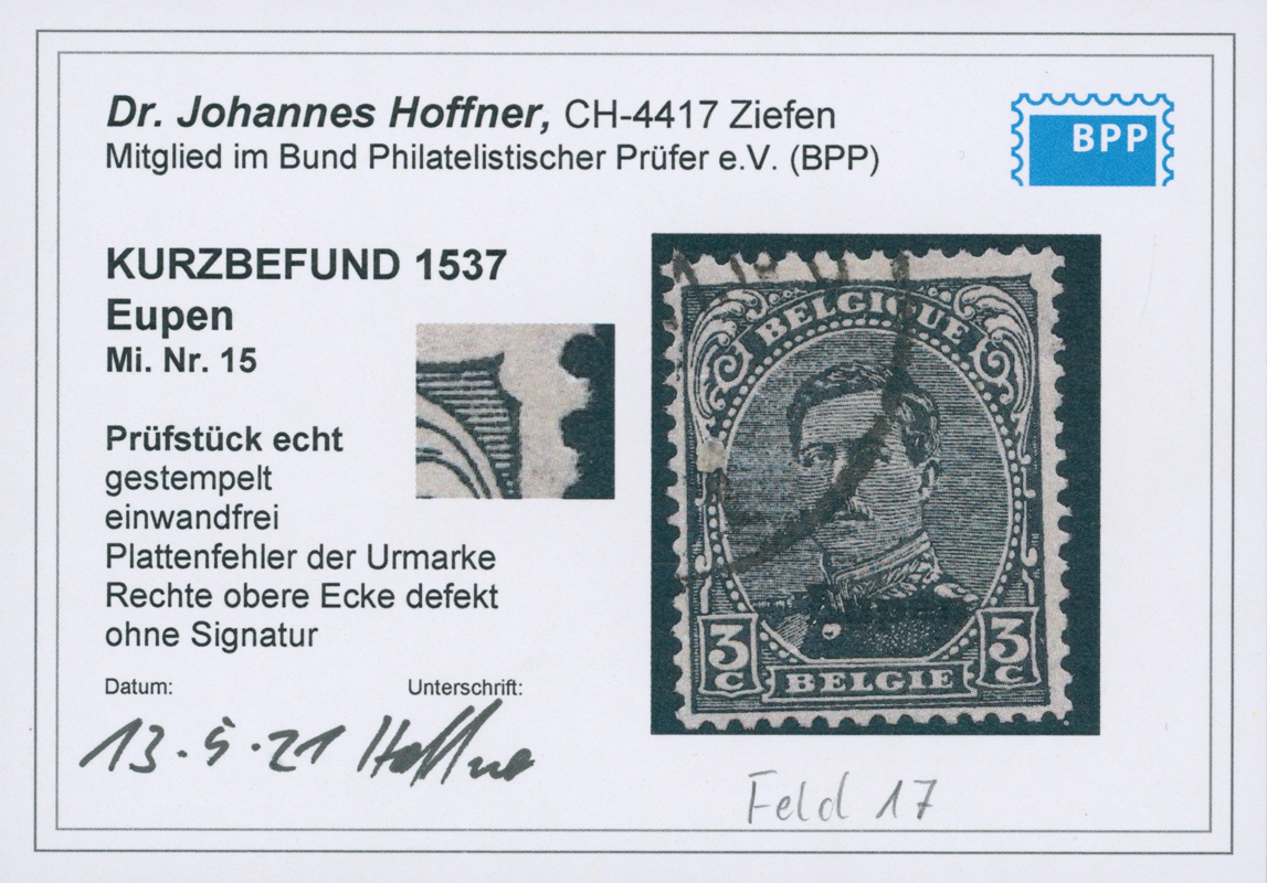 EUPEN 1921 MiNr. 15 PF I