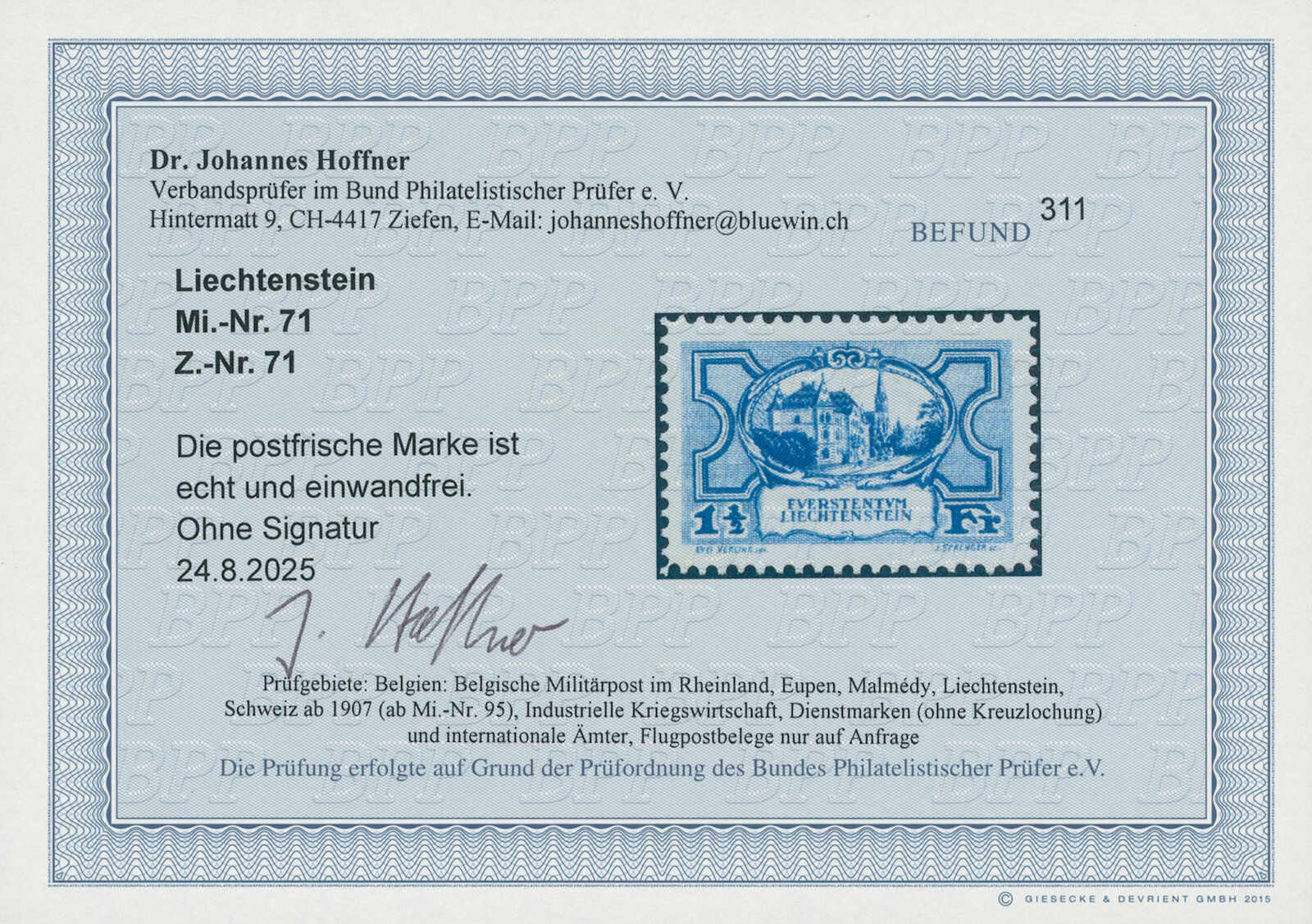 LIECHTENSTEIN 1925 MiNr. 71
