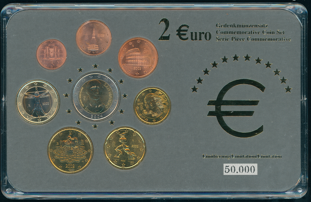 SAN MARINO 2 Euro 2004 Borghesi im Gedenkmünzensatz mit Kursmünzen Italien