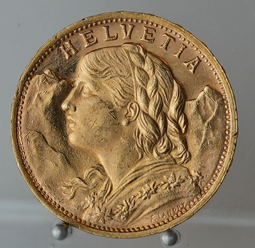 SCHWEIZ 20 Franken Gold Vreneli 1935 LB