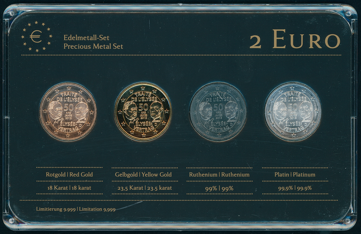 BRD 2013 Edelmetall-Set mit 4 x 2 Euro Elysée-Vertrag