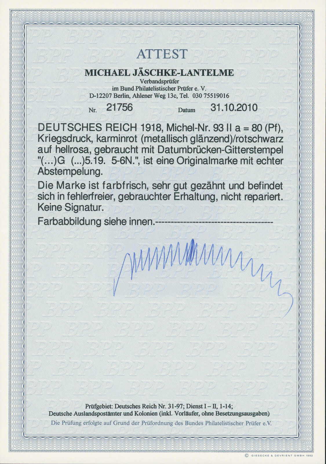 Deutsches Reich 1918 MiNr. 93 II a