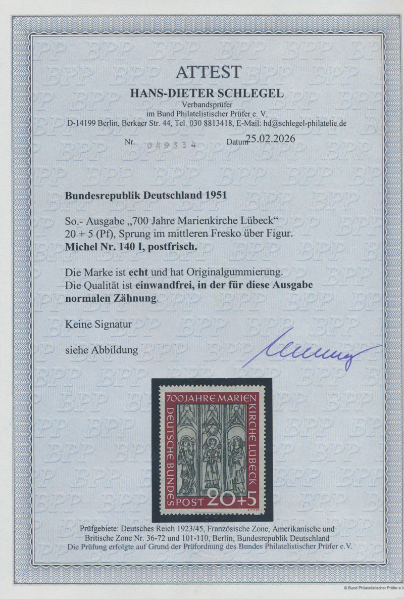 BRD 1951 MiNr. 140 I guter Plattenfehler