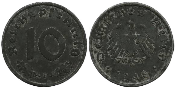 ALLIIERTE BESATZUNG 10 Reichspfennig 1948 F, Jaeger 375