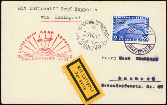 DR 1931 Zeppelinbrief der Polarfahrt des LZ 127 mit MiNr. 457 DR 1931 Zeppelinbrief der Polarfahrt des LZ 127 mit MiNr. 457
