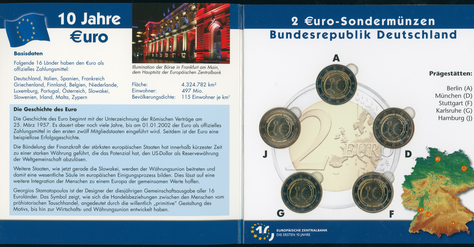BRD 2009 10 Jahre WWU 5 x 2 Euro in schönem Folder