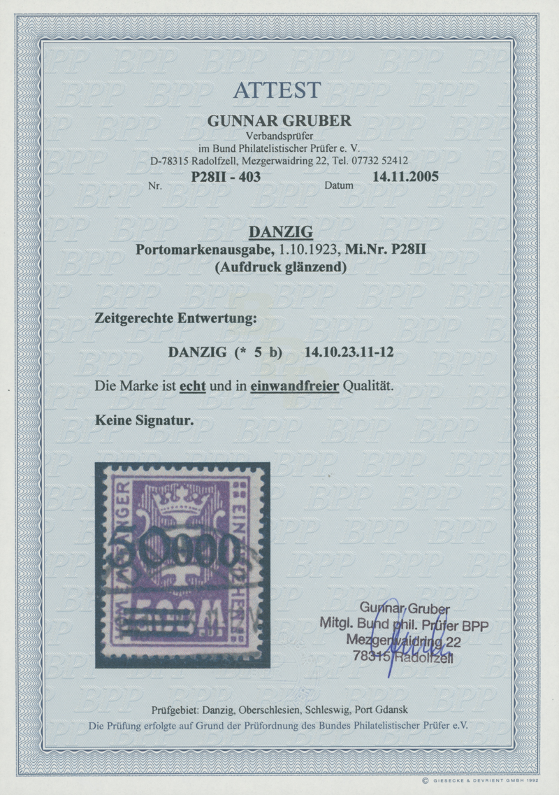 DANZIG PORTO 1923 MiNr. P 28 II