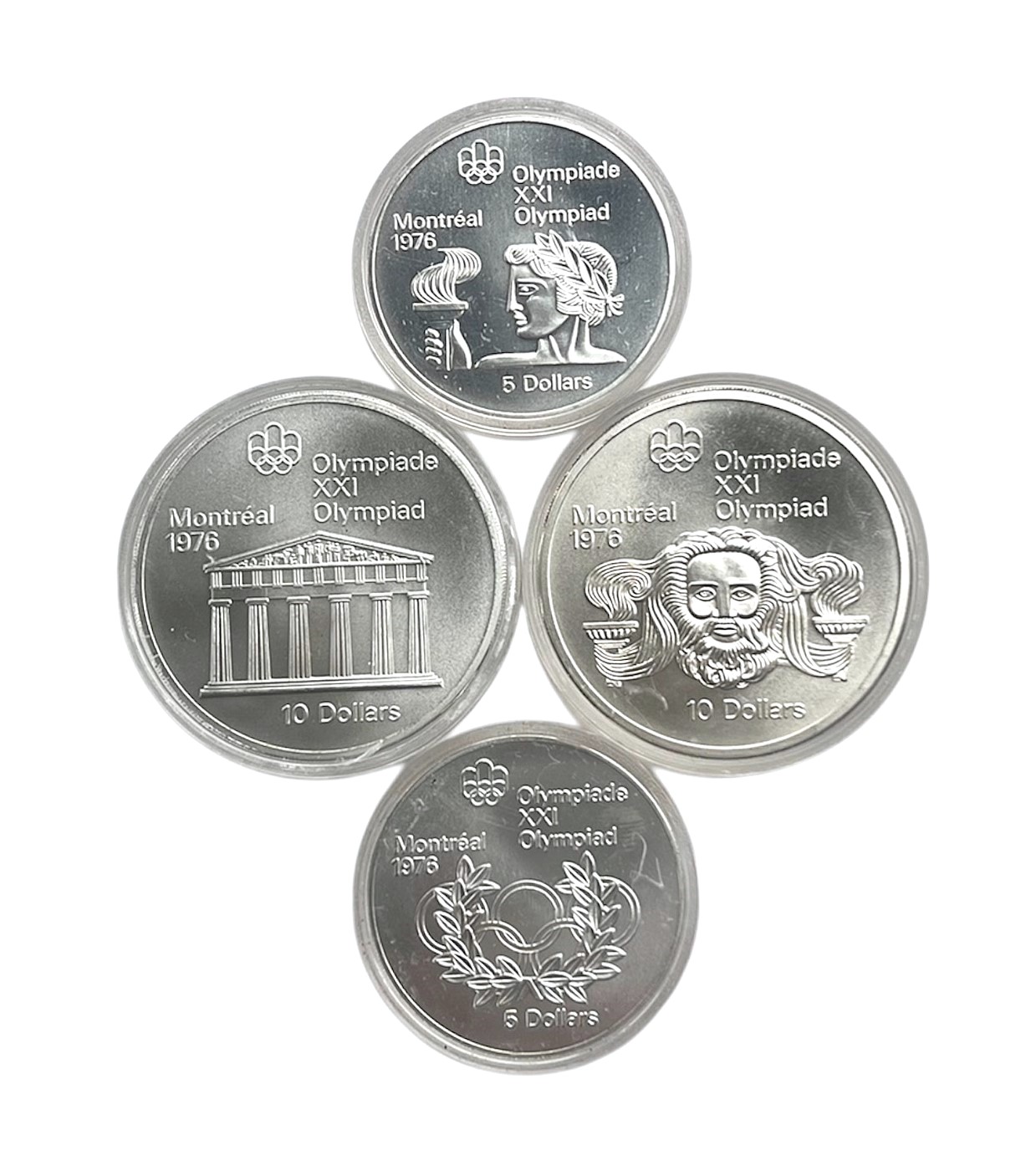 KANADA 1974 Set mit 2 x 10 und 2 x 5 Dollars Silber Olympische Spiele Montreal