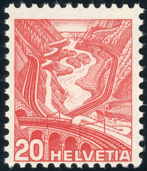 SCHWEIZ 1936 MiNr. 301 y I, glatter Gummi mit guter Type SCHWEIZ 1936 MiNr. 301 y I, glatter Gummi mit guter Type