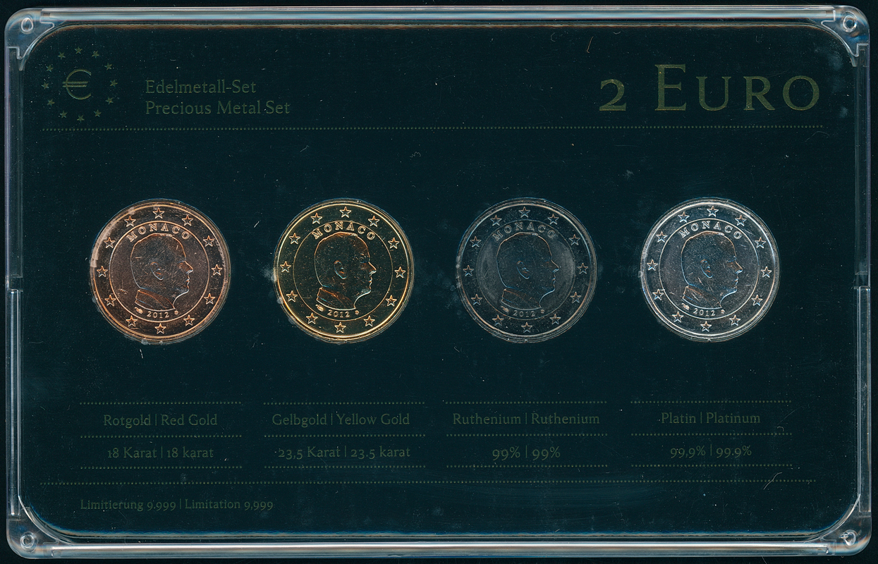 MONACO Edelmetall-Set mit 4 x 2 Euro 2012 Albert