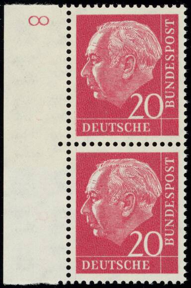 BRD 1960 Heuss lumogen MiNr. 185 y W DZ Druckerzeichen '8' positiv