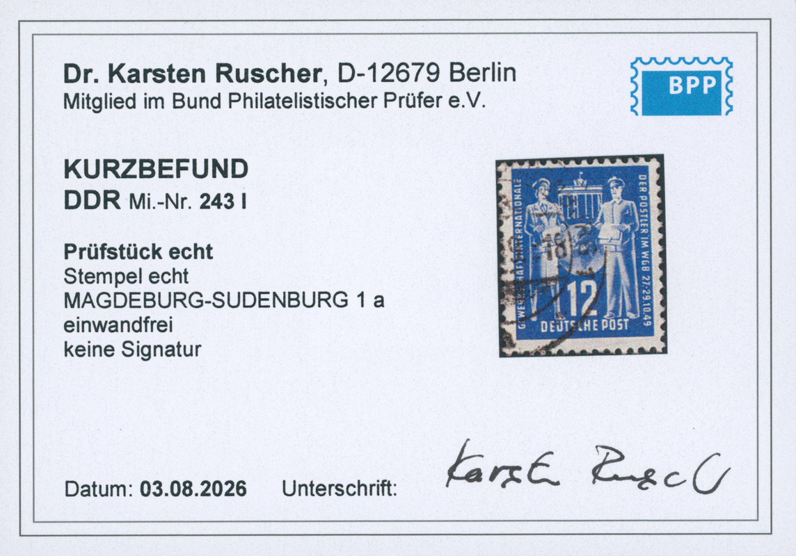 DDR 1949 MiNr. 243 I Plattenfehler