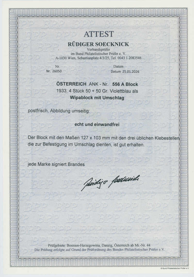 ÖSTERREICH 1933 Block 1 Wipa mit Umschlag