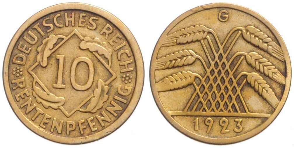 WEIMAR 10 Rentenpfennig 1923 G, Jaeger 309