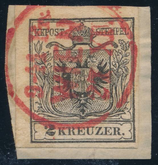 ÖSTERREICH 1854 MiNr. 2 Y b Rotstempel ÖSTERREICH 1854 MiNr. 2 Y b Rotstempel