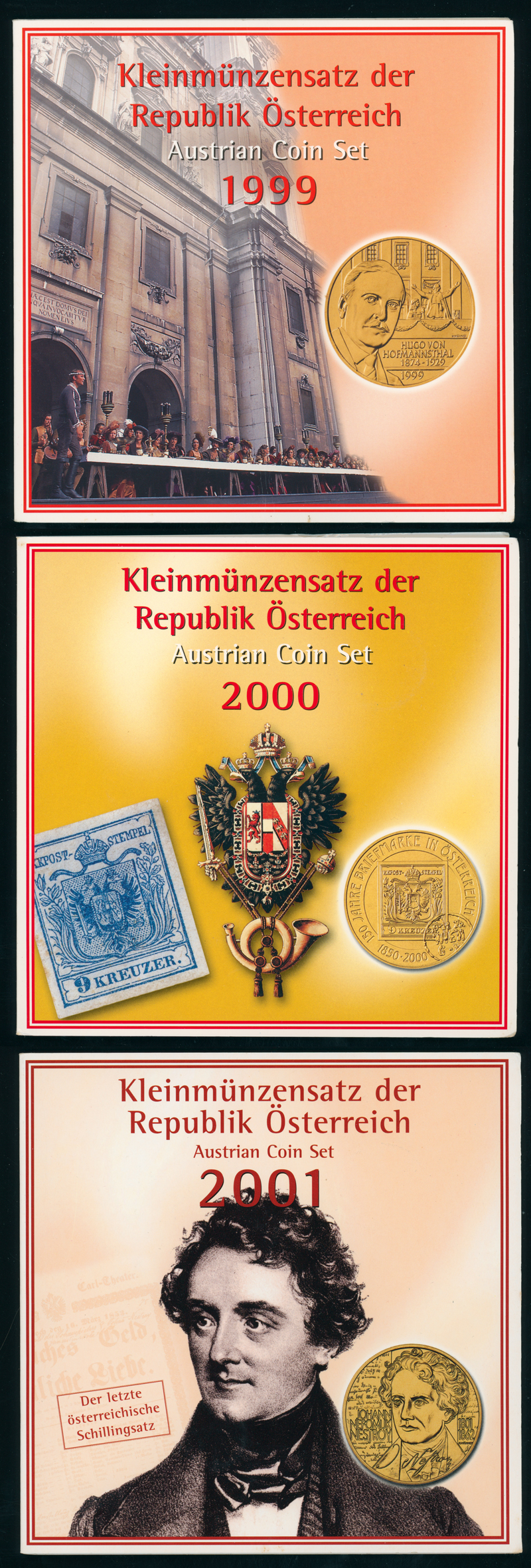 ÖSTERREICH offizielle Kursmünzensätze 1999-2000-2001
