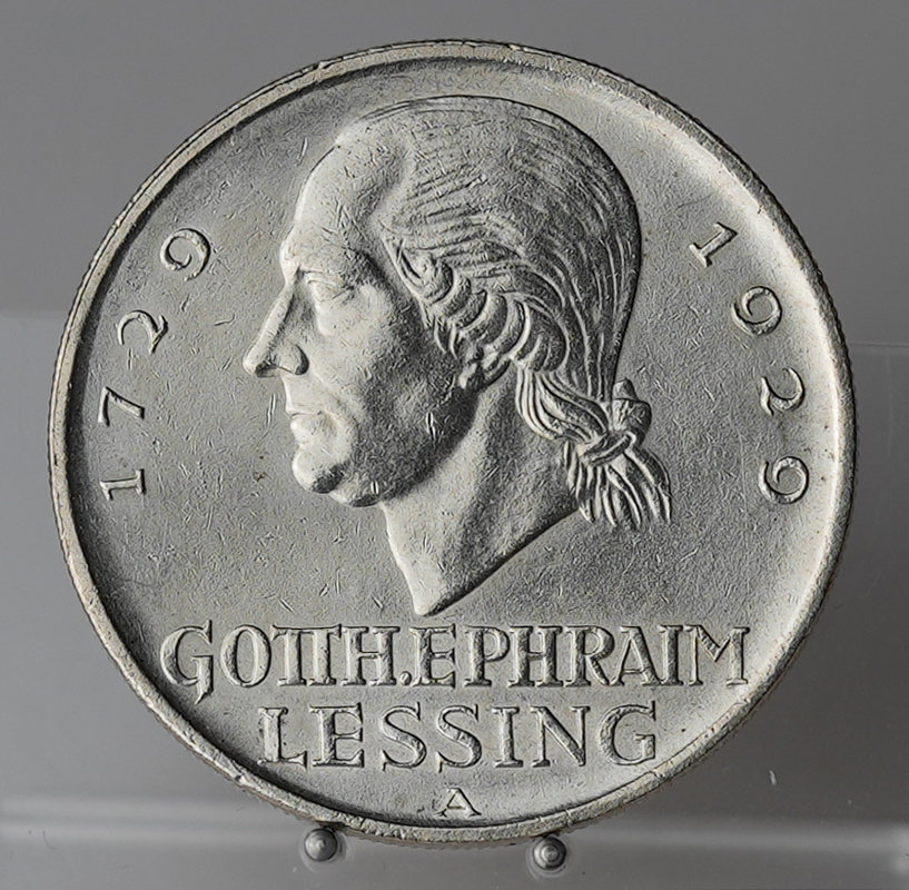 WEIMAR 5 Reichsmark, 1929 A, Lessing, Jaeger 336 WEIMAR 5 Reichsmark, 1929 A, Lessing, Jaeger 336