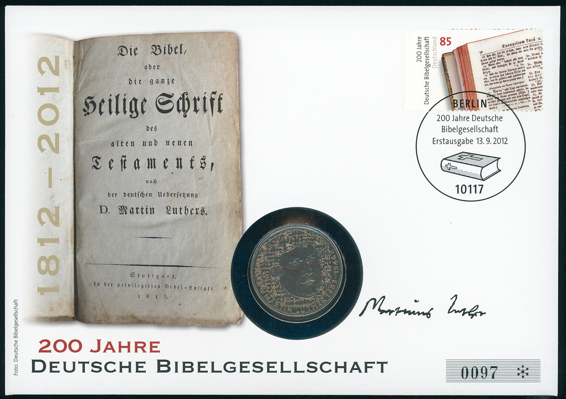 BRD 1983/2012 Numisbrief 200 Jahre Deutsche Bibelgesellschaft