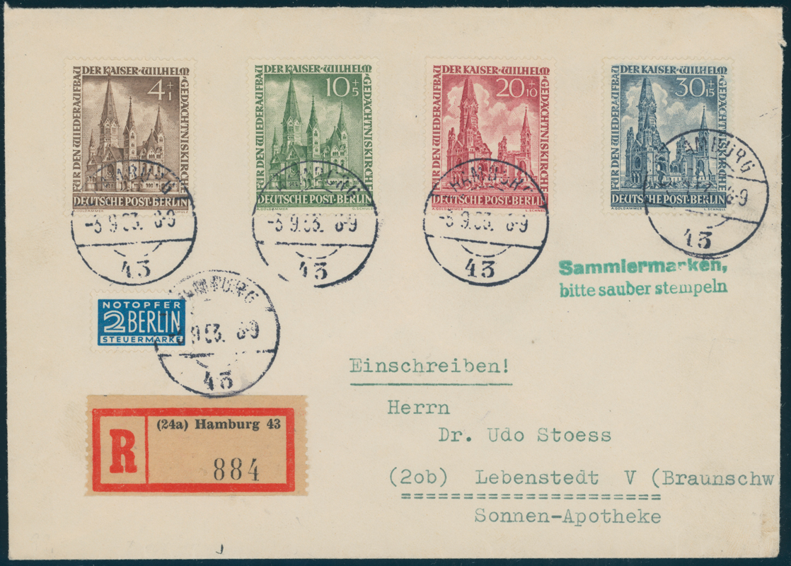 BERLIN 1953 MiNr. 106-109 schöner R-Satzbrief