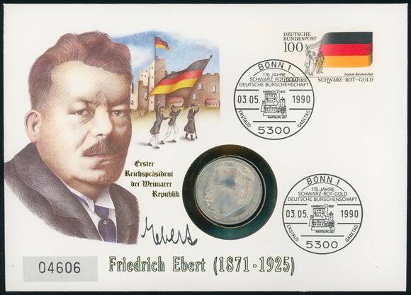 BRD 1975/1990 Numisbrief 'Friedrich Ebert und die Nationalfarben'